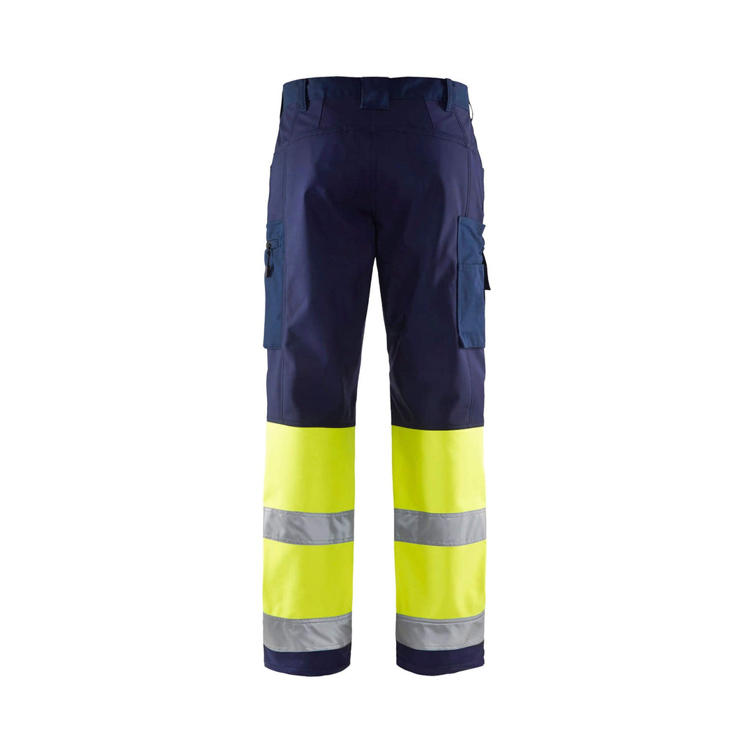 Blaklader 15622517 Hi-Vis Softshell Trousers Navy Blue/Hi-Vis Yellow Rear #colour_navy-blue-yellow