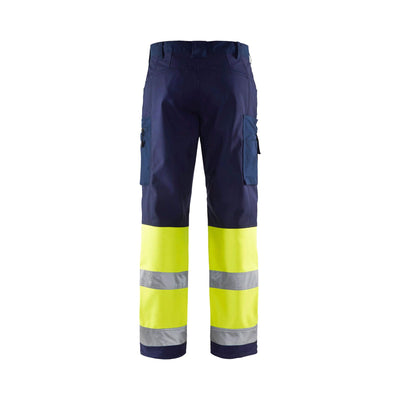 Blaklader 15622517 Hi-Vis Softshell Trousers Navy Blue/Hi-Vis Yellow Rear #colour_navy-blue-yellow