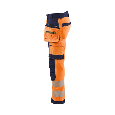 Blaklader 18202513 Hi-Vis Softshell Trousers Orange/Navy Blue Left #colour_orange-navy-blue