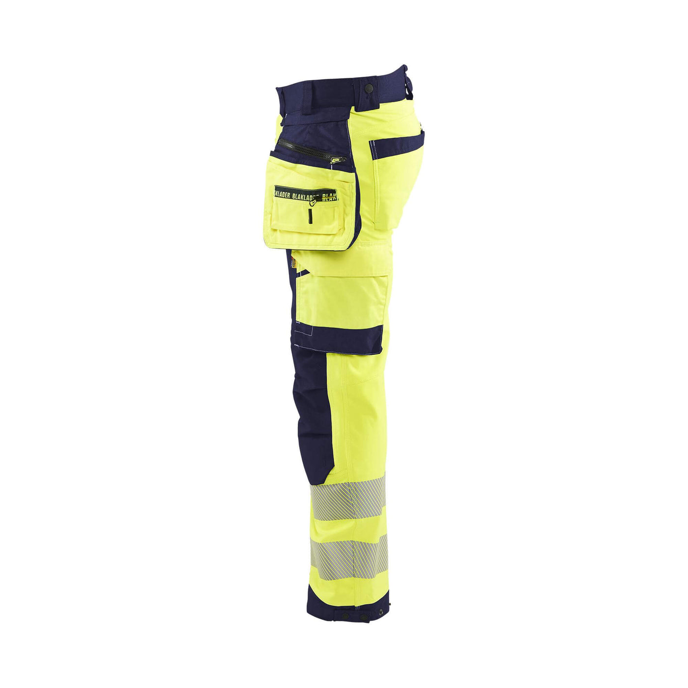 Blaklader 18202513 Hi-Vis Softshell Trousers Yellow/Navy Blue Left #colour_yellow-navy-blue