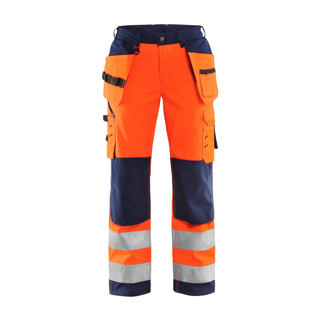 Blaklader 71672517 Hi-Vis Softshell Trousers Orange/Navy Blue Main #colour_orange-navy-blue