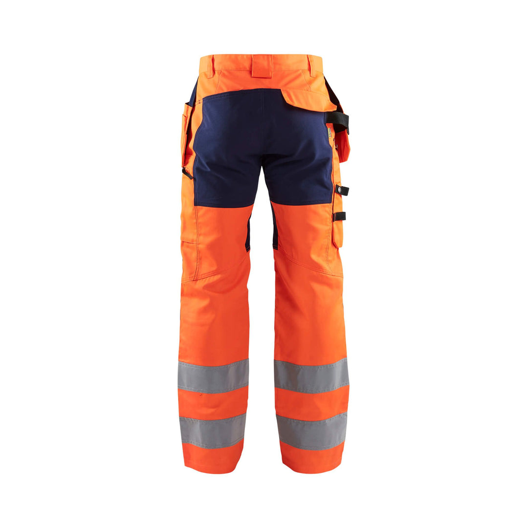 Blaklader 15521811 Hi-Vis Stretch Trousers Orange/Navy Blue Rear #colour_orange-navy-blue