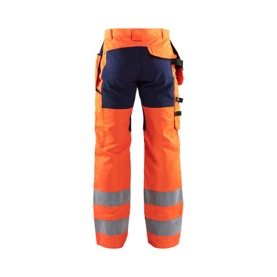 Blaklader 15521811 Hi-Vis Stretch Trousers Orange/Navy Blue Rear #colour_orange-navy-blue