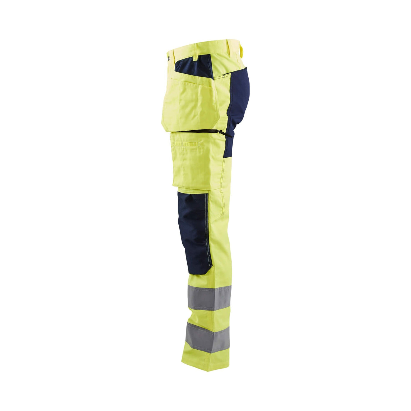 Blaklader 15521811 Hi-Vis Stretch Trousers Yellow/Navy Blue Left #colour_yellow-navy-blue