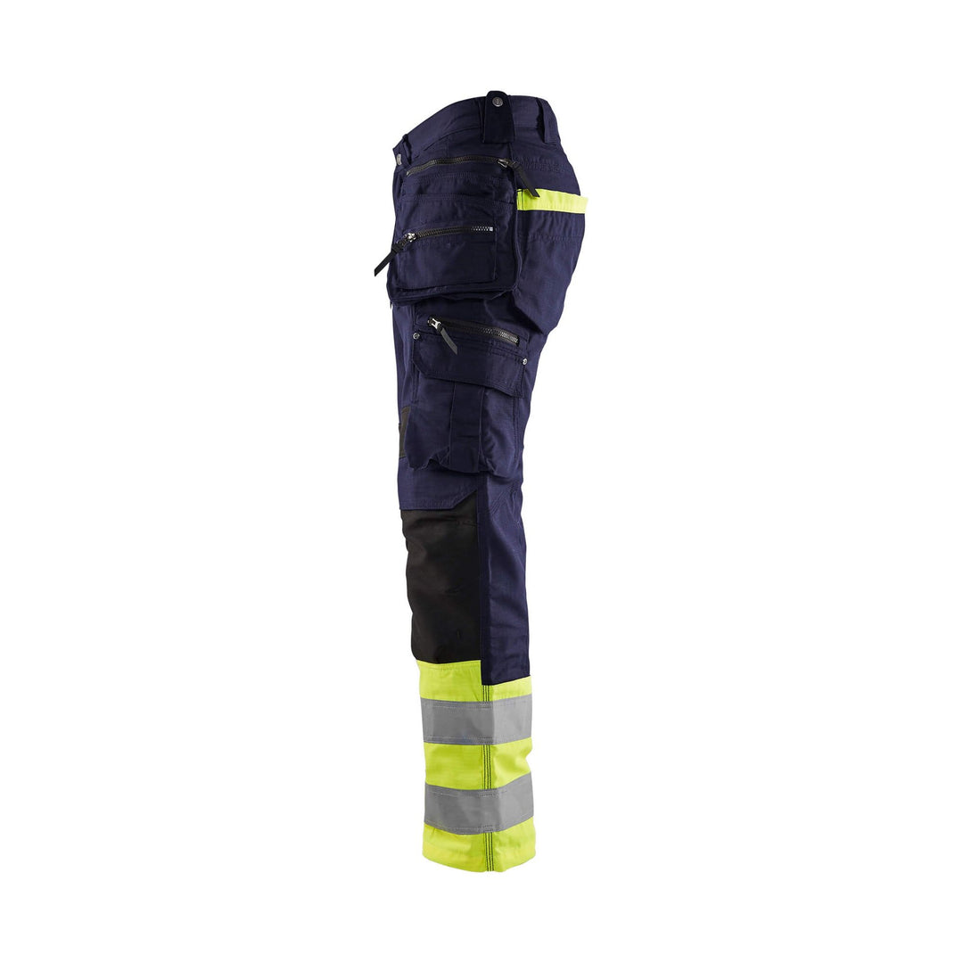 Blaklader 19941330 Hi-Vis Stretch Trousers Navy Blue/Hi-Vis Yellow Left #colour_navy-blue-yellow