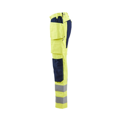 Blaklader 71631811 Hi-Vis Stretch Trousers Yellow/Navy Blue Left #colour_yellow-navy-blue