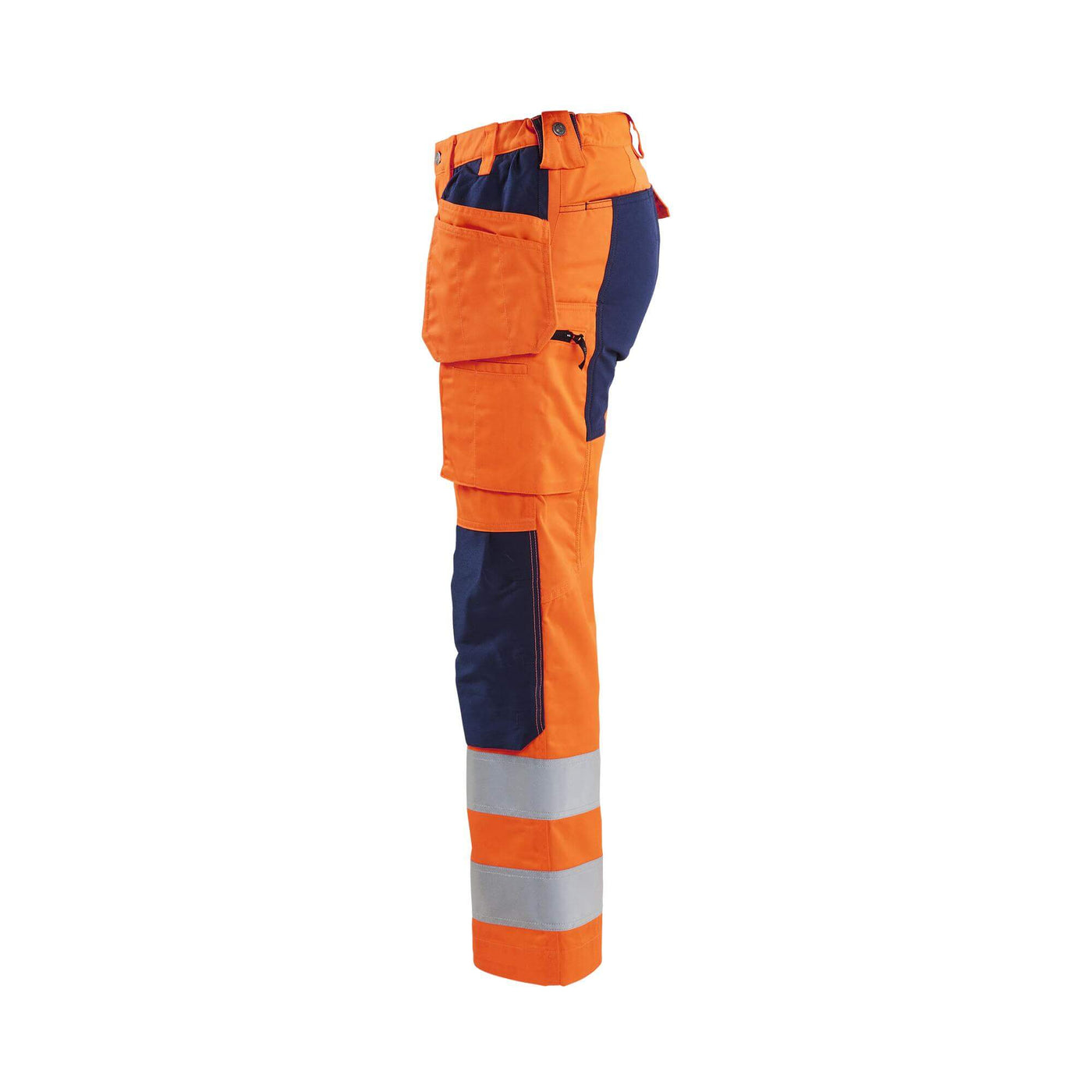 Blaklader 71631811 Hi-Vis Stretch Trousers Orange/Navy Blue Left #colour_orange-navy-blue