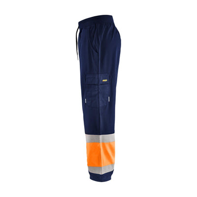 Blaklader 15492526 Hi-Vis Sweat pants Navy Blue/Orange Left #colour_navy-blue-orange