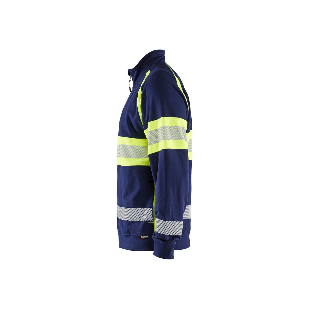 Blaklader 35511158 Hi-Vis Sweater Navy Blue/Hi-Vis Yellow Left #colour_navy-blue-hi-vis-yellow