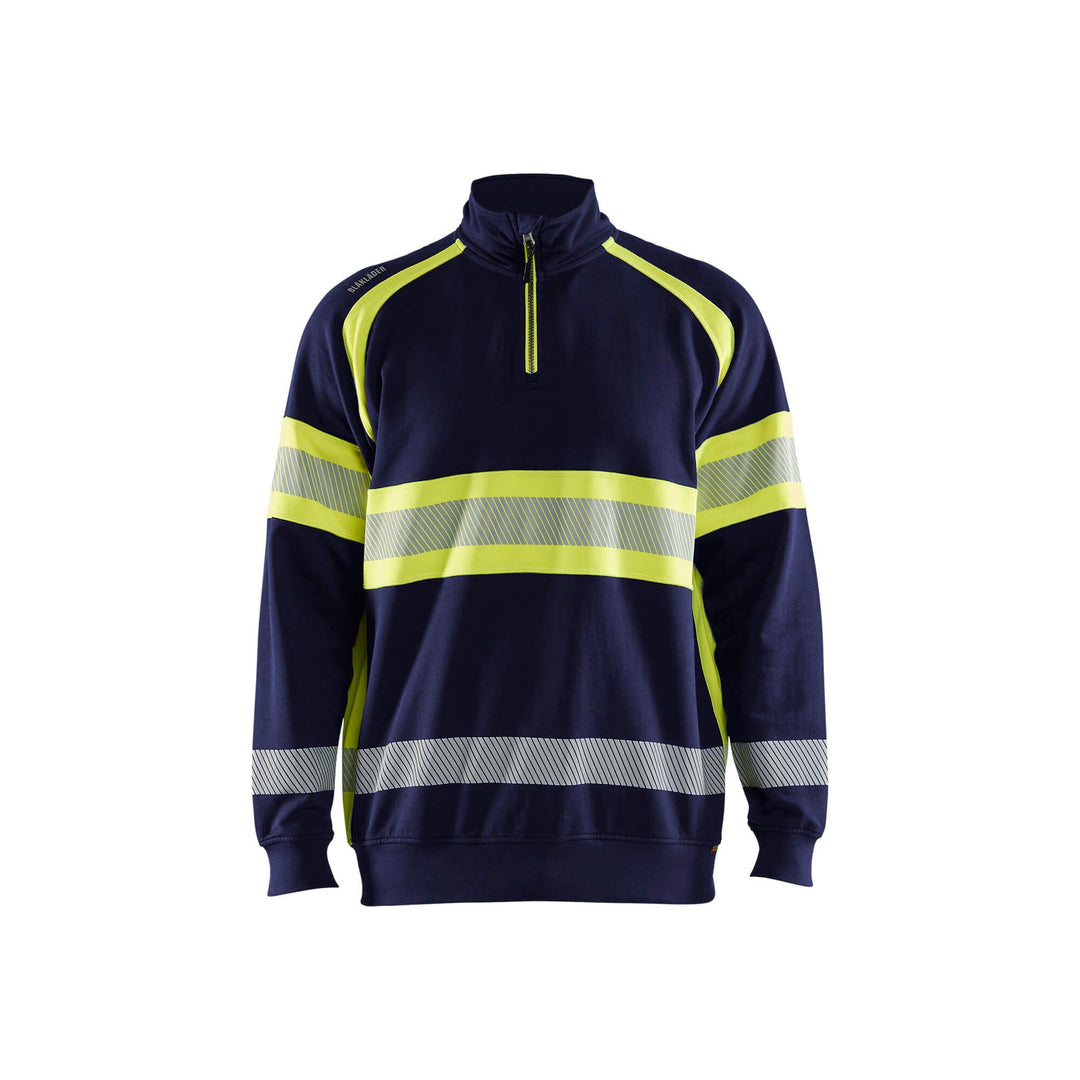 Blaklader 35531158 Hi-Vis Sweater Navy Blue/Hi-Vis Yellow Main #colour_navy-blue-hi-vis-yellow