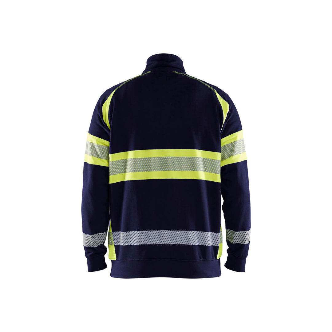 Blaklader 35531158 Hi-Vis Sweater Navy Blue/Hi-Vis Yellow Rear #colour_navy-blue-hi-vis-yellow