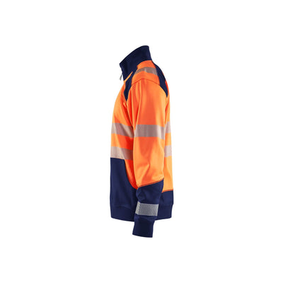 Blaklader 35582528 Hi-Vis Sweatshirt Full-Zip Orange/Navy Blue Left #colour_orange-navy-blue