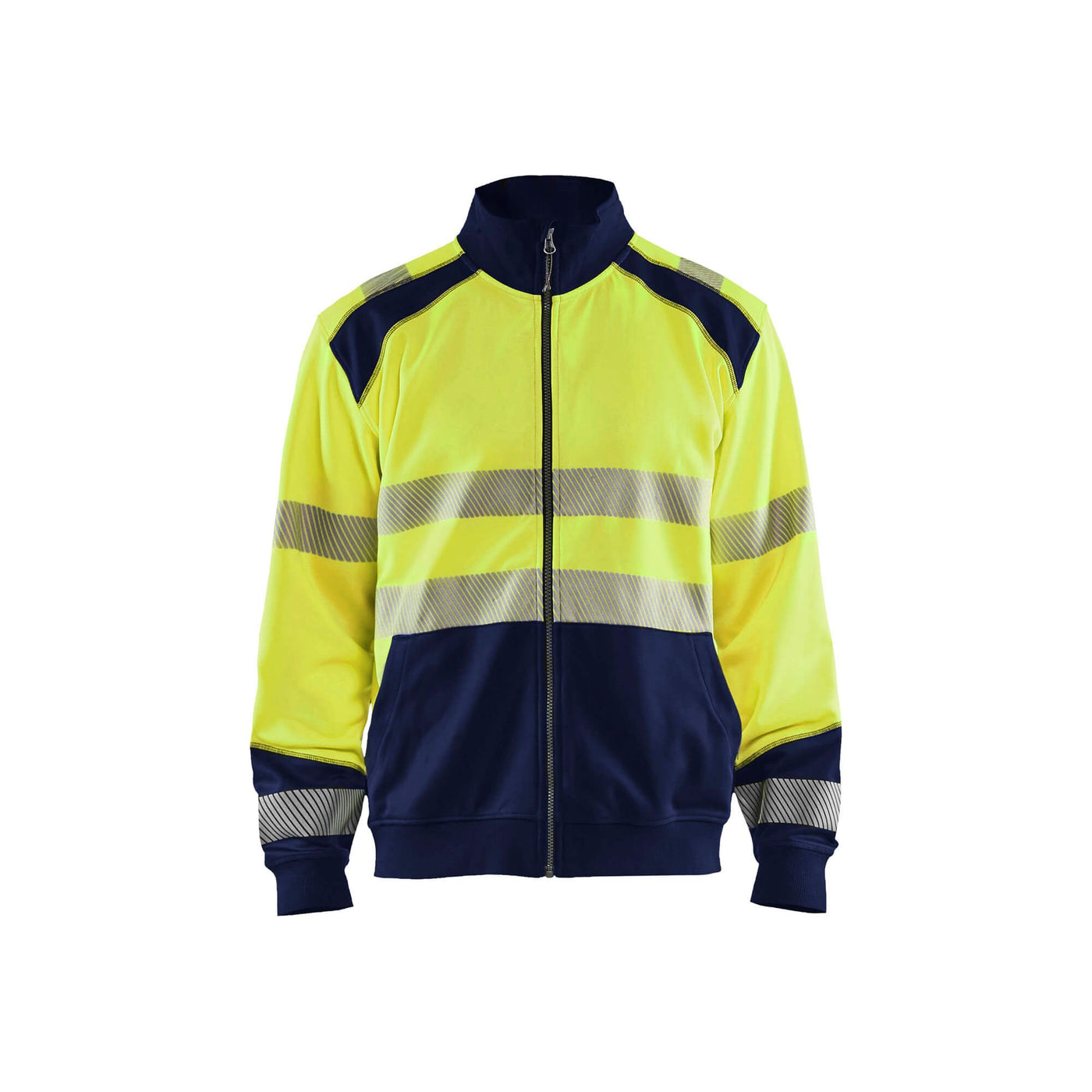 Blaklader 35582528 Hi-Vis Sweatshirt Full-Zip Yellow/Navy Blue Main #colour_yellow-navy-blue