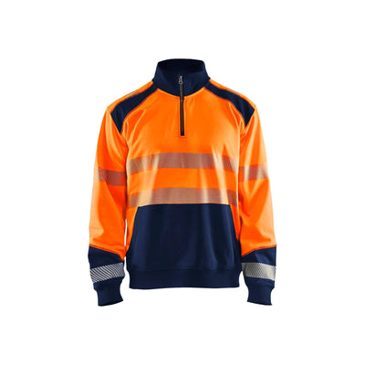 Blaklader 35562528 Hi-Vis Sweatshirt Half-Zip Orange/Navy Blue Main #colour_orange-navy-blue