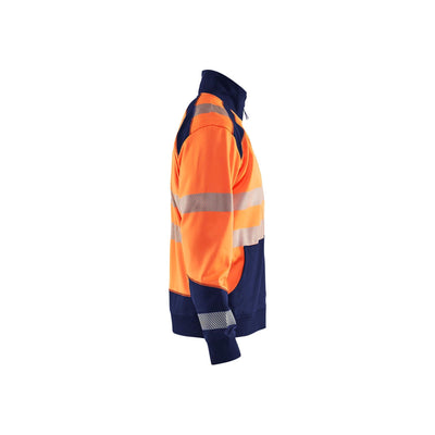 Blaklader 35562528 Hi-Vis Sweatshirt Half-Zip Orange/Navy Blue Right #colour_orange-navy-blue