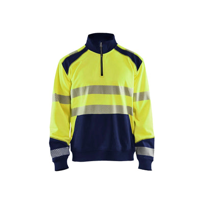 Blaklader 35562528 Hi-Vis Sweatshirt Half-Zip Yellow/Navy Blue Main #colour_yellow-navy-blue