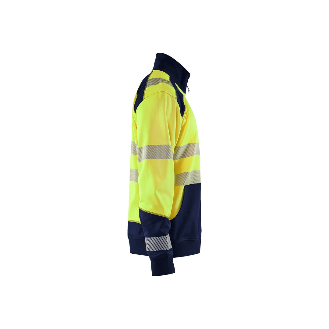 Blaklader 35562528 Hi-Vis Sweatshirt Half-Zip Yellow/Navy Blue Right #colour_yellow-navy-blue