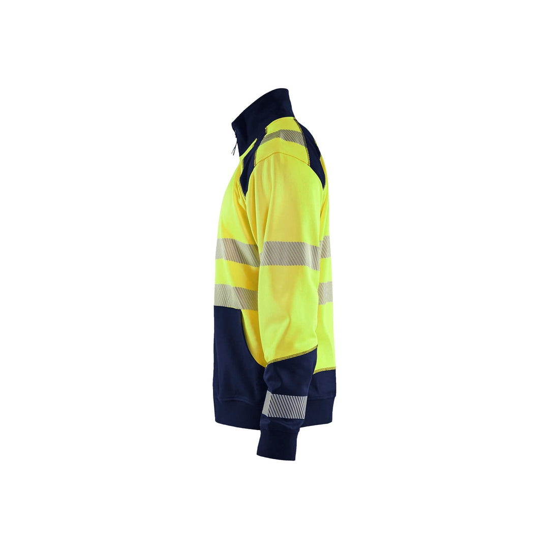 Blaklader 35562528 Hi-Vis Sweatshirt Half-Zip Yellow/Navy Blue Left #colour_yellow-navy-blue