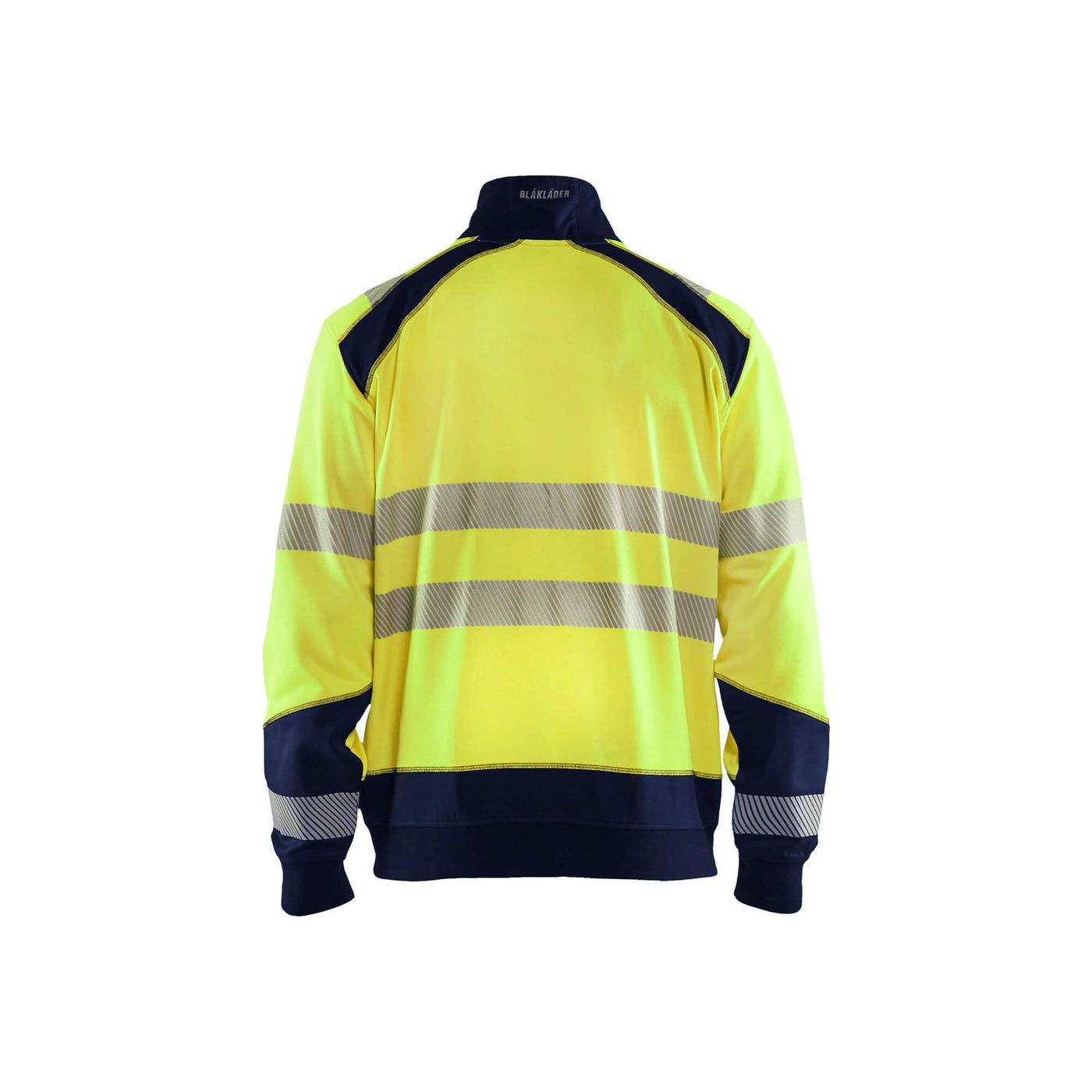 Blaklader 35562528 Hi-Vis Sweatshirt Half-Zip Yellow/Navy Blue Rear #colour_yellow-navy-blue
