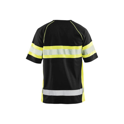 Blaklader 33371051 Hi-Vis T-Shirt UV-Protection Black/Hi-Vis Yellow Rear #colour_black-yellow