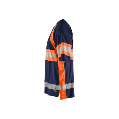 Blaklader 33371051 Hi-Vis T-Shirt UV-Protection Navy Blue/Orange Left #colour_navy-blue-orange