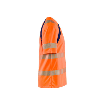 Blaklader 33971013 Hi-Vis T-Shirt UV-Protection Orange/Navy Blue Right #colour_orange-navy-blue