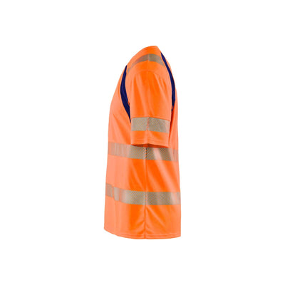 Blaklader 33971013 Hi-Vis T-Shirt UV-Protection Orange/Navy Blue Left #colour_orange-navy-blue