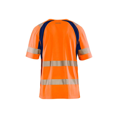 Blaklader 33971013 Hi-Vis T-Shirt UV-Protection Orange/Navy Blue Rear #colour_orange-navy-blue