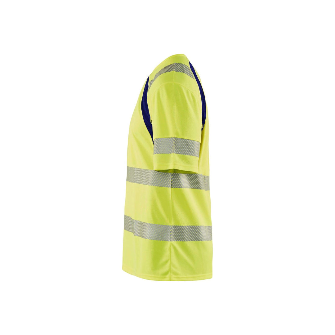 Blaklader 33971013 Hi-Vis T-Shirt UV-Protection Yellow/Navy Blue Left #colour_yellow-navy-blue