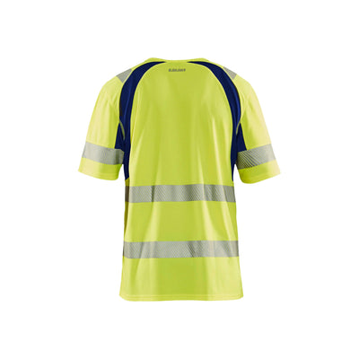 Blaklader 33971013 Hi-Vis T-Shirt UV-Protection Yellow/Navy Blue Rear #colour_yellow-navy-blue