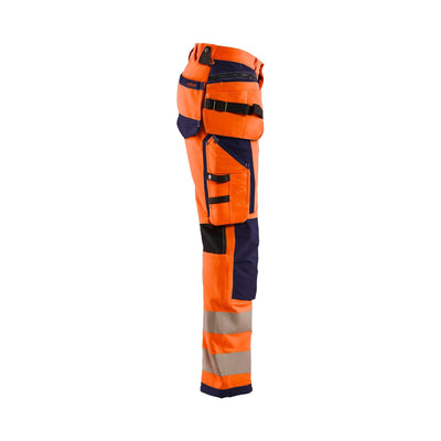 Blaklader 19971642 Hi-Vis Trousers 4-Way Stretch Orange/Navy Blue Right #colour_orange-navy-blue