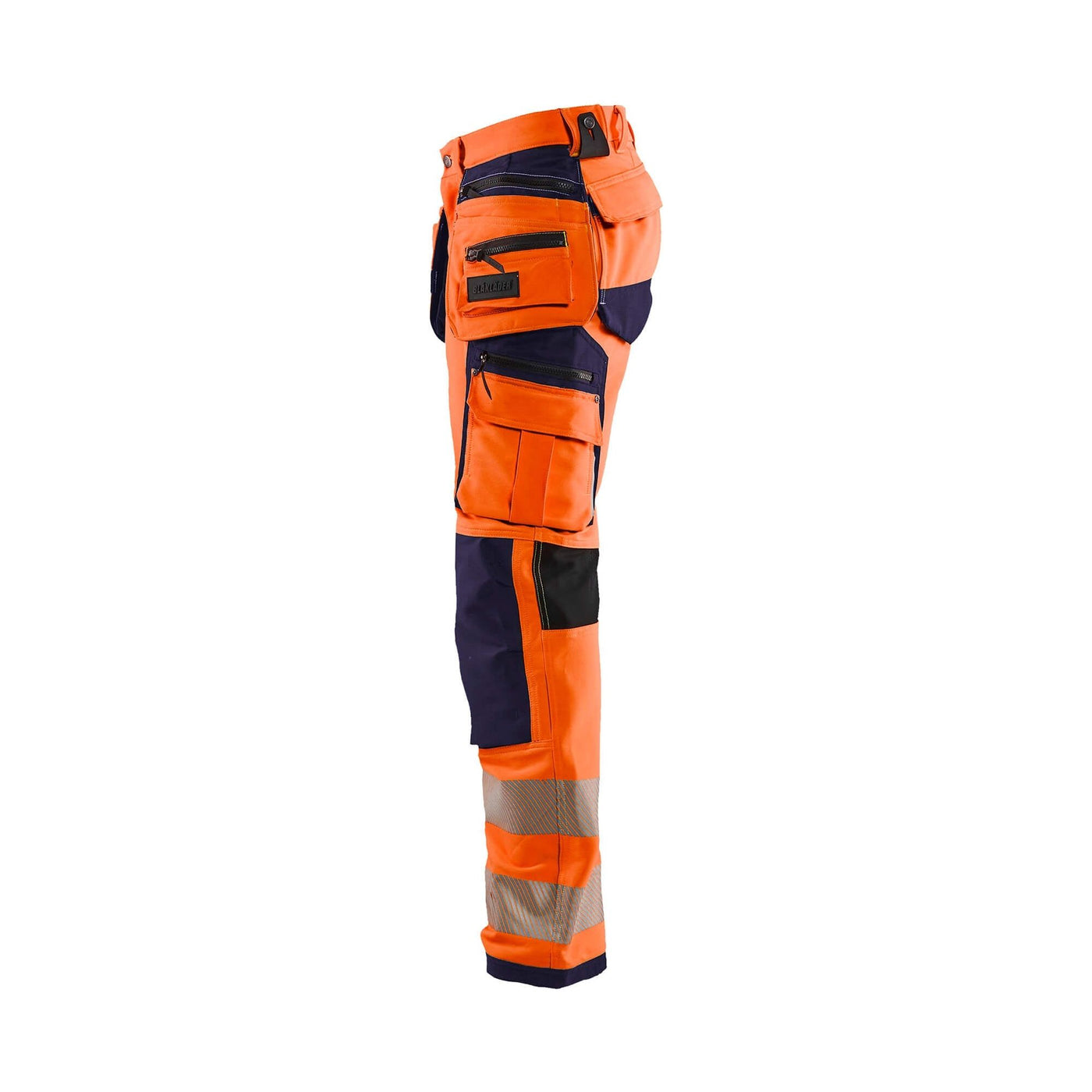 Blaklader 19971642 Hi-Vis Trousers 4-Way Stretch Orange/Navy Blue Left #colour_orange-navy-blue