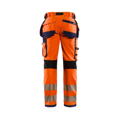 Blaklader 19971642 Hi-Vis Trousers 4-Way Stretch Orange/Navy Blue Rear #colour_orange-navy-blue
