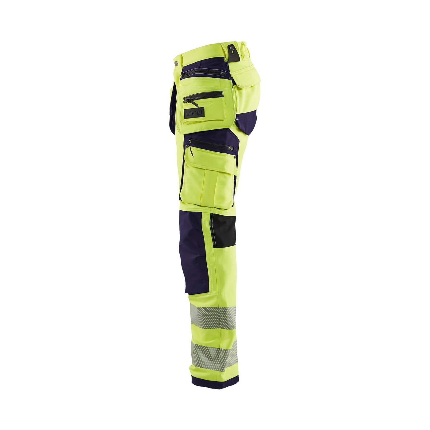 Blaklader 19971642 Hi-Vis Trousers 4-Way Stretch Yellow/Navy Blue Left #colour_yellow-navy-blue