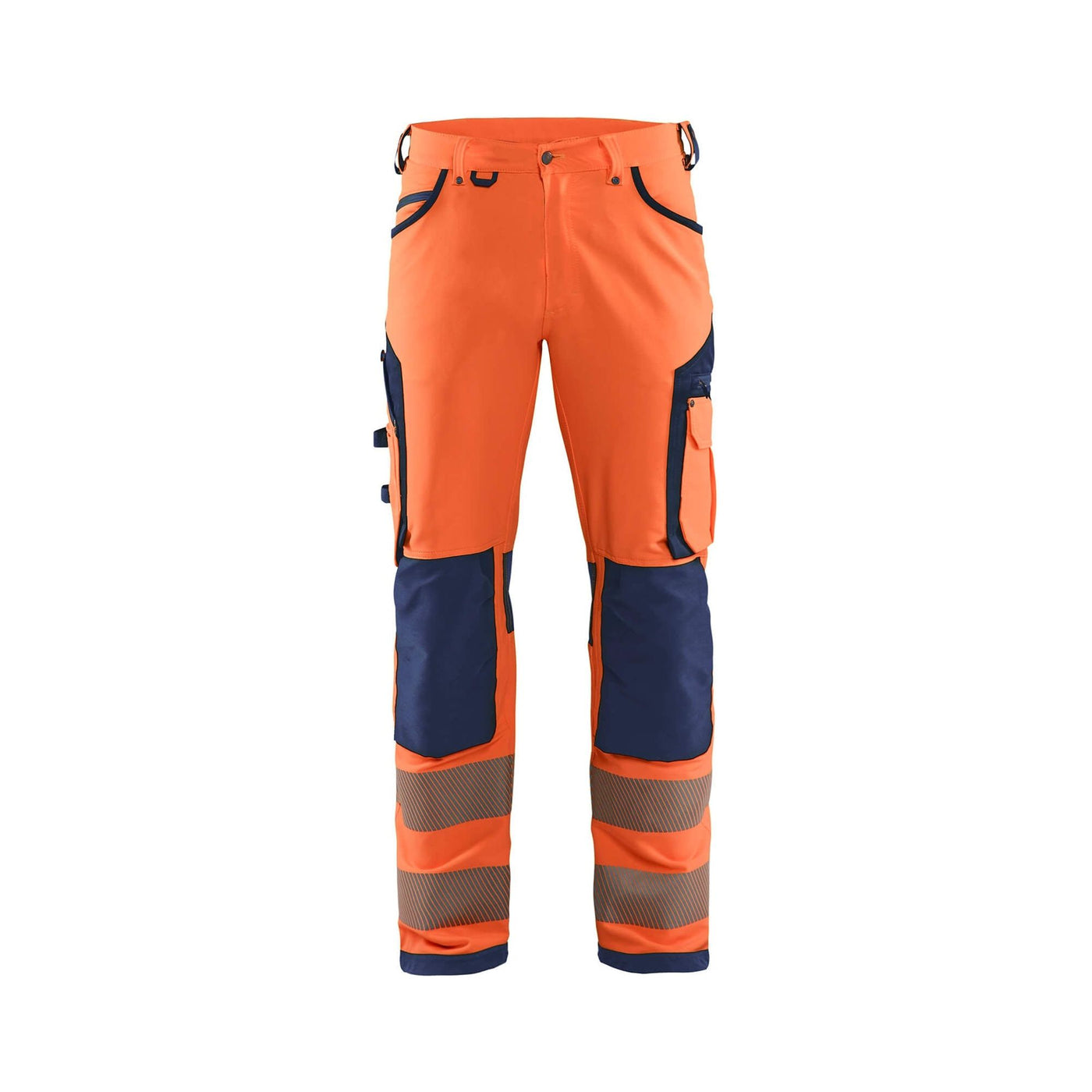 Blaklader 11971642 Hi-Vis Trousers 4-Way Stretch Without Nail Pockets Orange/Navy Blue Main #colour_orange-navy-blue