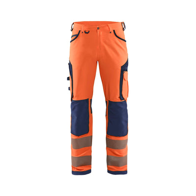 Blaklader 11971642 Hi-Vis Trousers 4-Way Stretch Without Nail Pockets Orange/Navy Blue Main #colour_orange-navy-blue