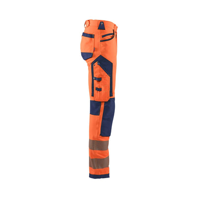 Blaklader 11971642 Hi-Vis Trousers 4-Way Stretch Without Nail Pockets Orange/Navy Blue Right #colour_orange-navy-blue