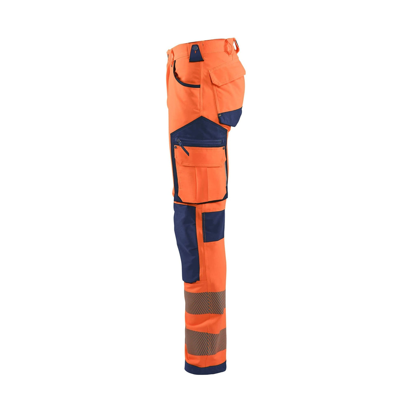 Blaklader 11971642 Hi-Vis Trousers 4-Way Stretch Without Nail Pockets Orange/Navy Blue Left #colour_orange-navy-blue