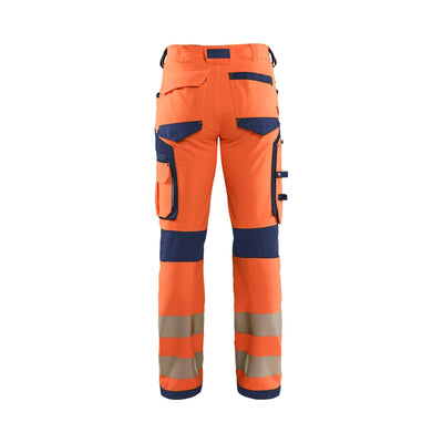 Blaklader 11971642 Hi-Vis Trousers 4-Way Stretch Without Nail Pockets Orange/Navy Blue Rear #colour_orange-navy-blue