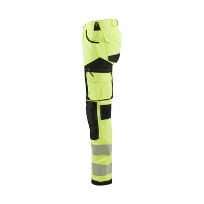 Blaklader 11971642 Hi-Vis Trousers 4-Way Stretch Without Nail Pockets Yellow/Black Left #colour_yellow-black
