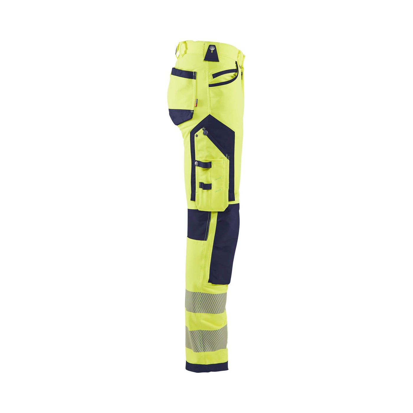 Blaklader 11971642 Hi-Vis Trousers 4-Way Stretch Without Nail Pockets Yellow/Navy Blue Right #colour_yellow-navy-blue