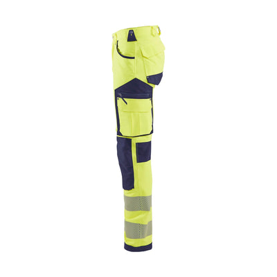 Blaklader 11971642 Hi-Vis Trousers 4-Way Stretch Without Nail Pockets Yellow/Navy Blue Left #colour_yellow-navy-blue