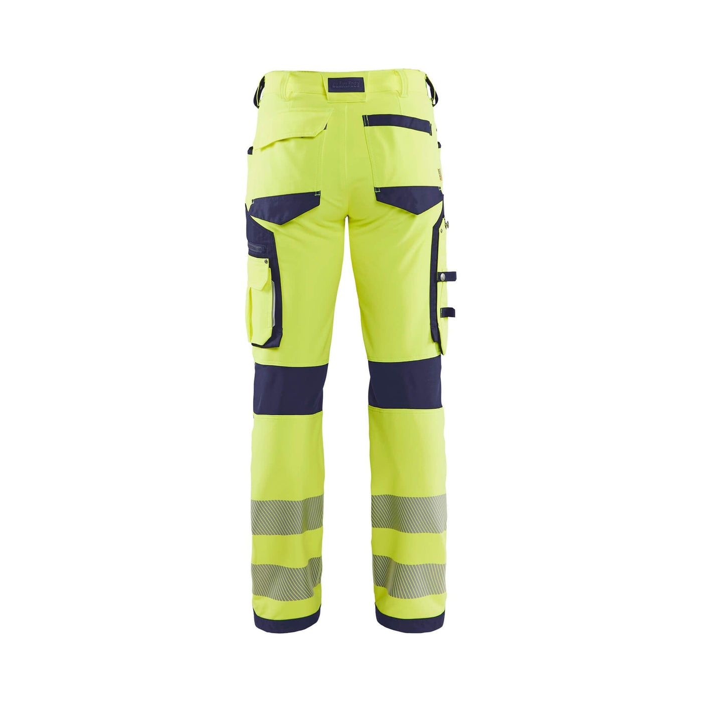Blaklader 11971642 Hi-Vis Trousers 4-Way Stretch Without Nail Pockets Yellow/Navy Blue Rear #colour_yellow-navy-blue