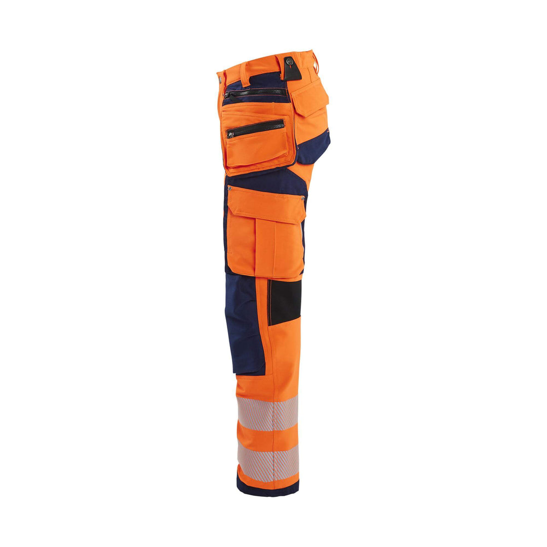 Blaklader 71971642 Hi-Vis Trousers Ladies 4-Way-Stretch Orange/Navy Blue Left #colour_orange-navy-blue