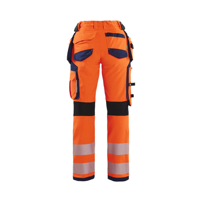 Blaklader 71971642 Hi-Vis Trousers Ladies 4-Way-Stretch Orange/Navy Blue Rear #colour_orange-navy-blue