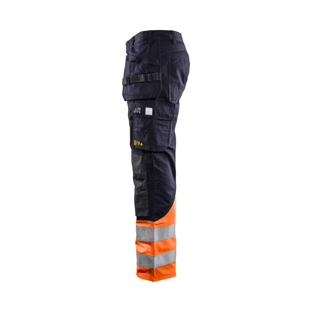 Blaklader 14891513 Hi-Vis Trousers Multinorm Navy Blue/Orange Left #colour_navy-blue-orange