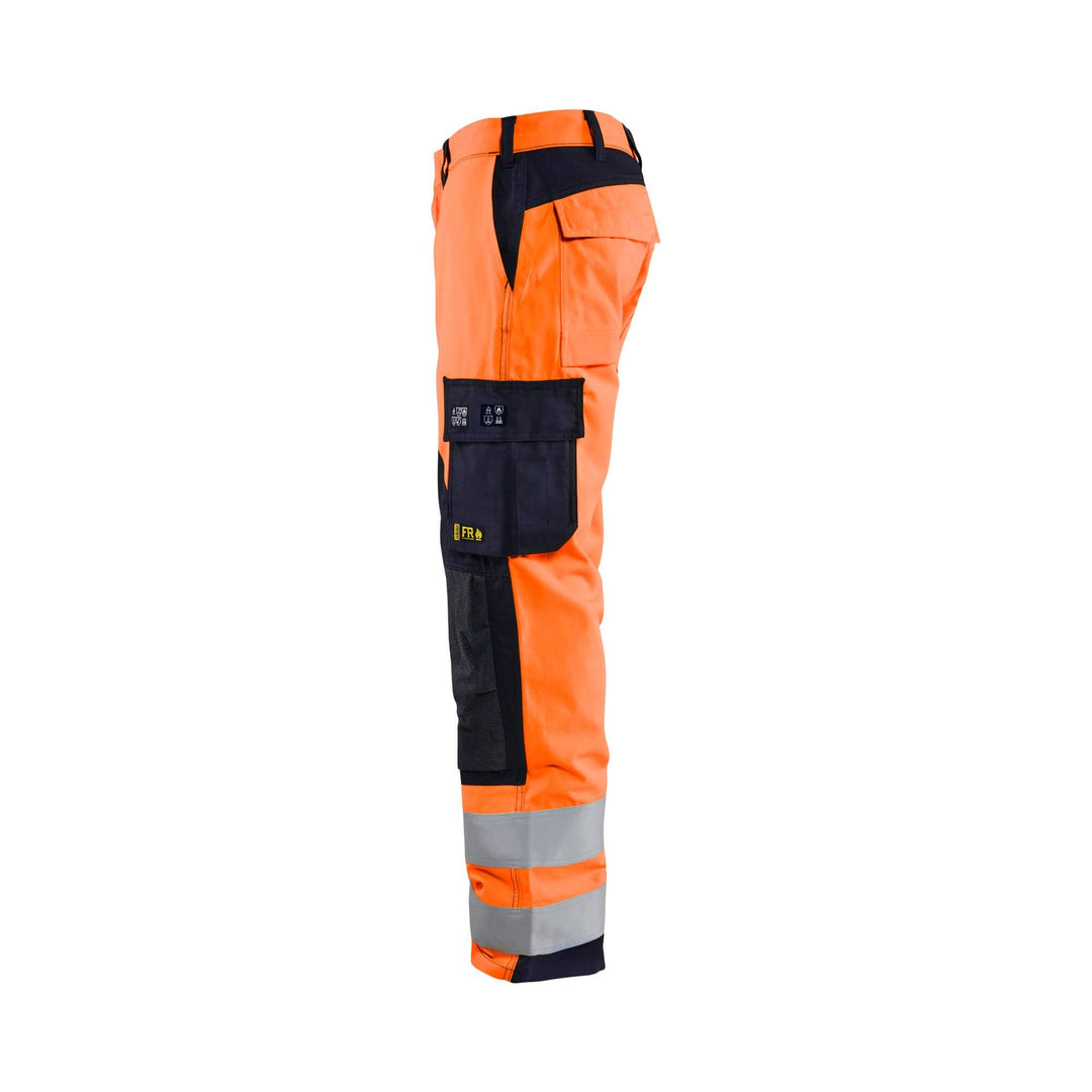 Blaklader 15881513 Hi-Vis Trousers Multinorm Orange/Navy Blue Left #colour_orange-navy-blue