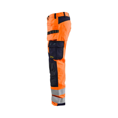 Blaklader 15891513 Hi-Vis Trousers Multinorm Orange/Navy Blue Left #colour_orange-navy-blue
