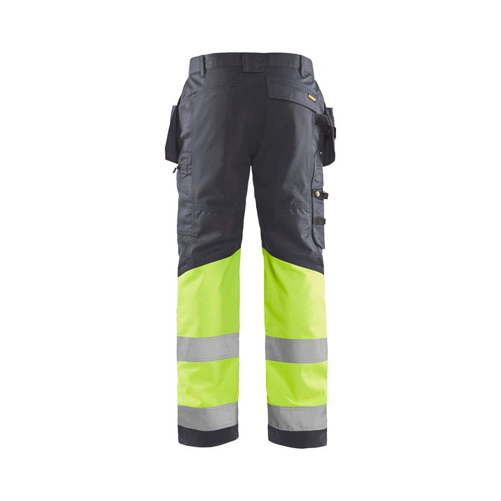 Blaklader 15581811 Hi-Vis Trousers Stretch Mid Grey/Hi-Vis Yellow Rear #colour_mid-grey-hi-vis-yellow