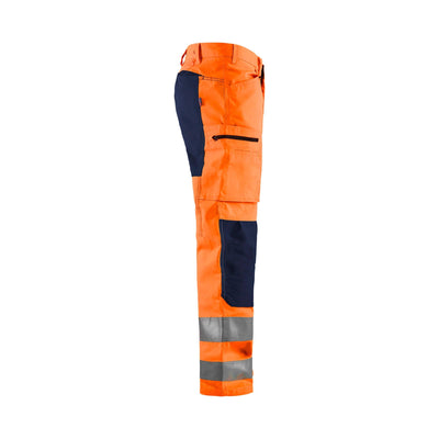 Blaklader 15851811 Hi-Vis Trousers Stretch Orange/Navy Blue Right #colour_orange-navy-blue
